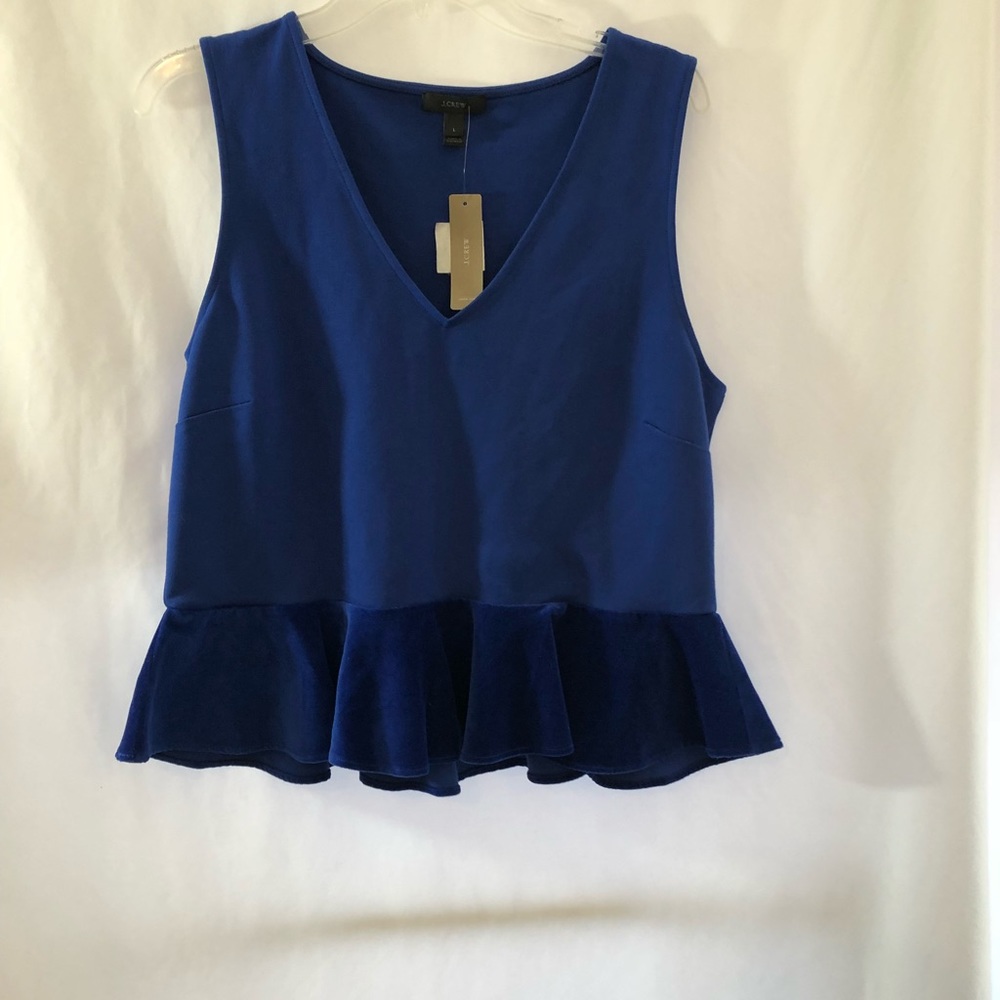 J. Crew Size Large Blue Velvet Peplum Tank Top